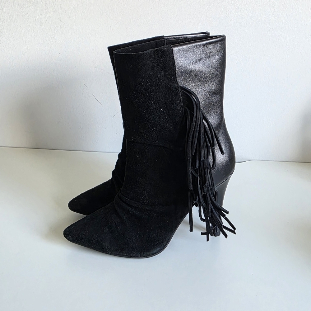 Raye Black Stiletto Heeled Fringe Boots Size 6.5